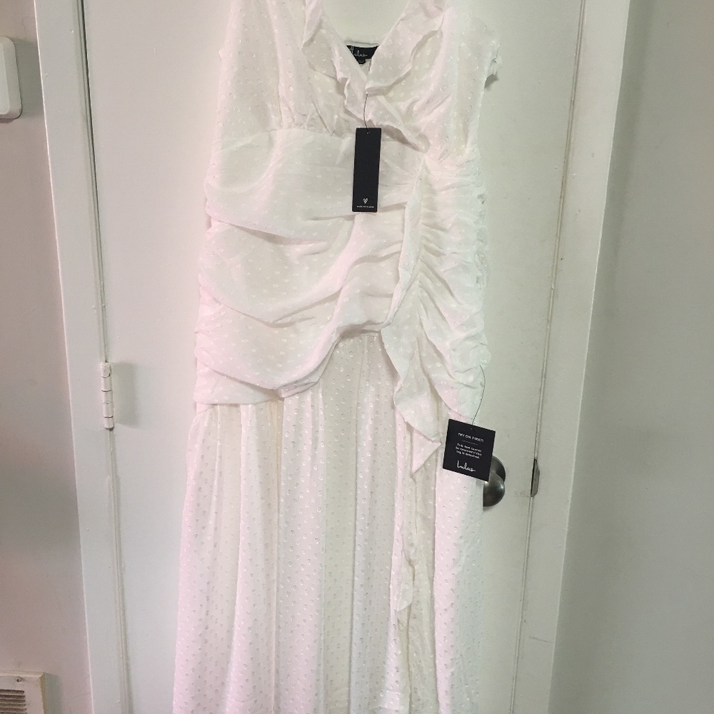 White clipped dot dress